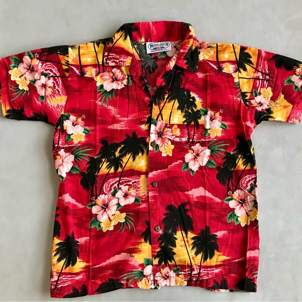 Pacific Legend Apparel Kids Hawaiian Shirt - Red and Yellow Kids Hawaiian Shirt
